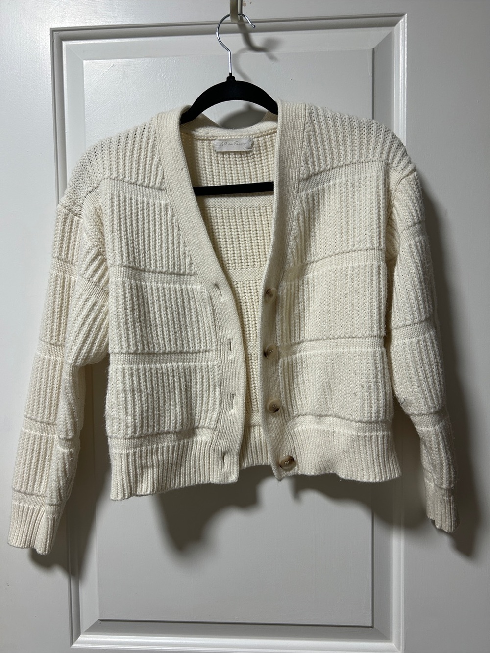 Cream Chunky Knit Button-Front Women's Sweater Cardigan